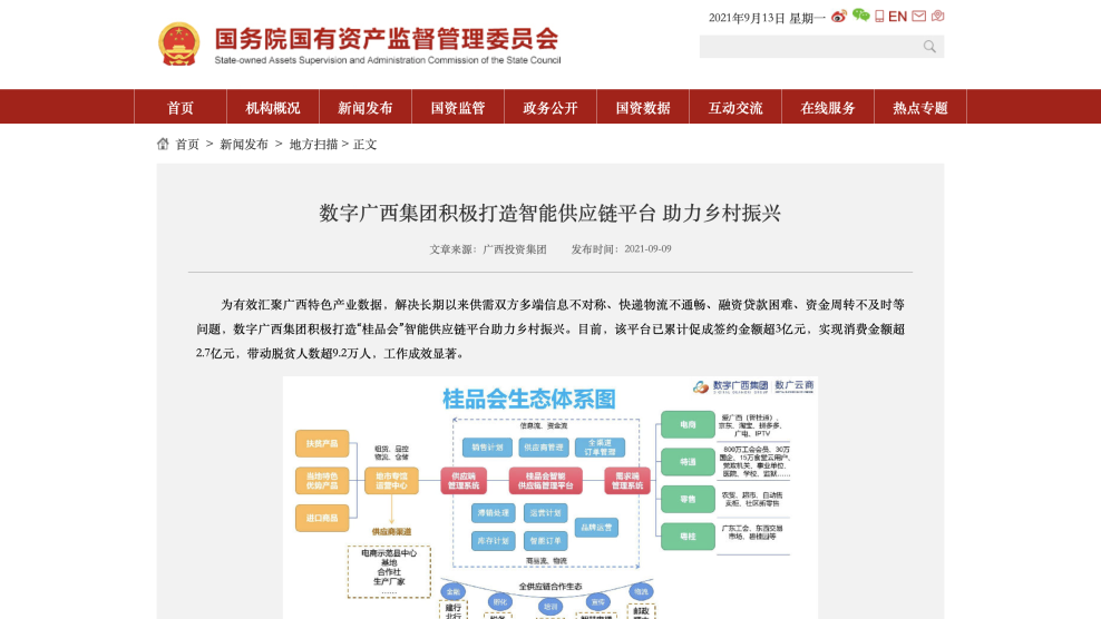 媒体关注｜国务院国资委：星空体育官网登录平台广西集团积极打造智能供应链平台 助力乡村振兴