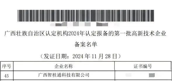 星空体育官网登录平台广西集团新添1家“国家高新技术企业”